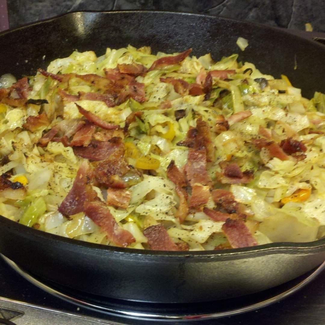 FRIED CABBAGE WITH BACON, ONION, AND GARLIC