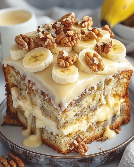 Heavenly Banana Walnut Cream Cake