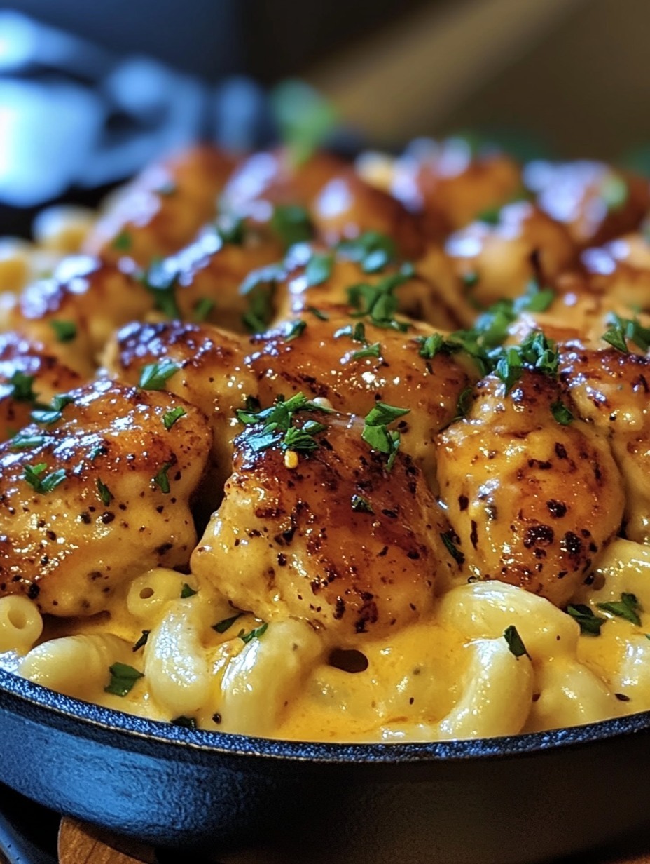 Sweet and Spicy Honey Pepper Chicken with Creamy Macaroni Cheese