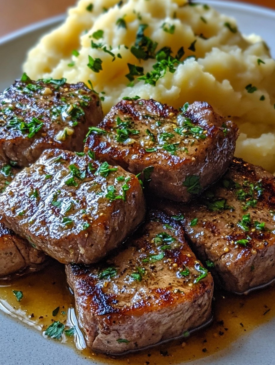 Garlic Butter Steak Bites and Mash