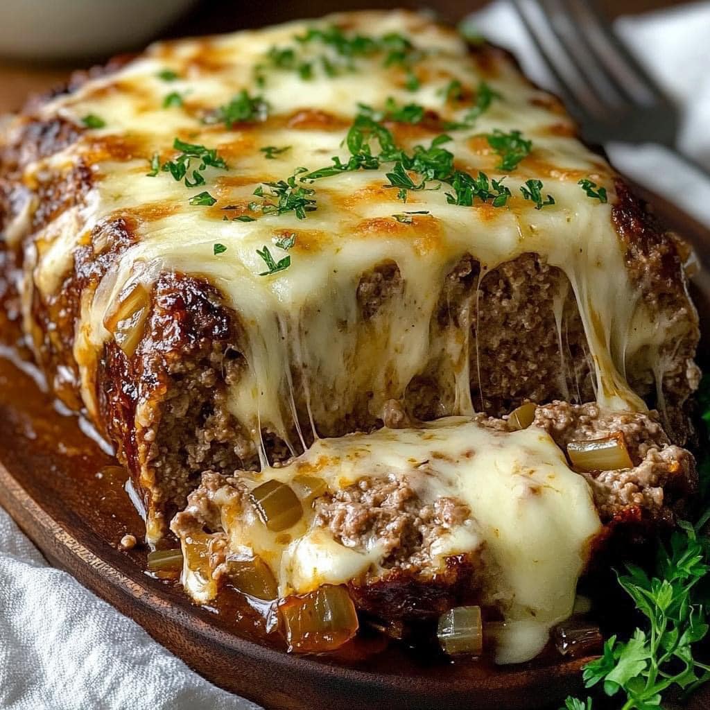 French Onion Meatloaf with Melted Swiss