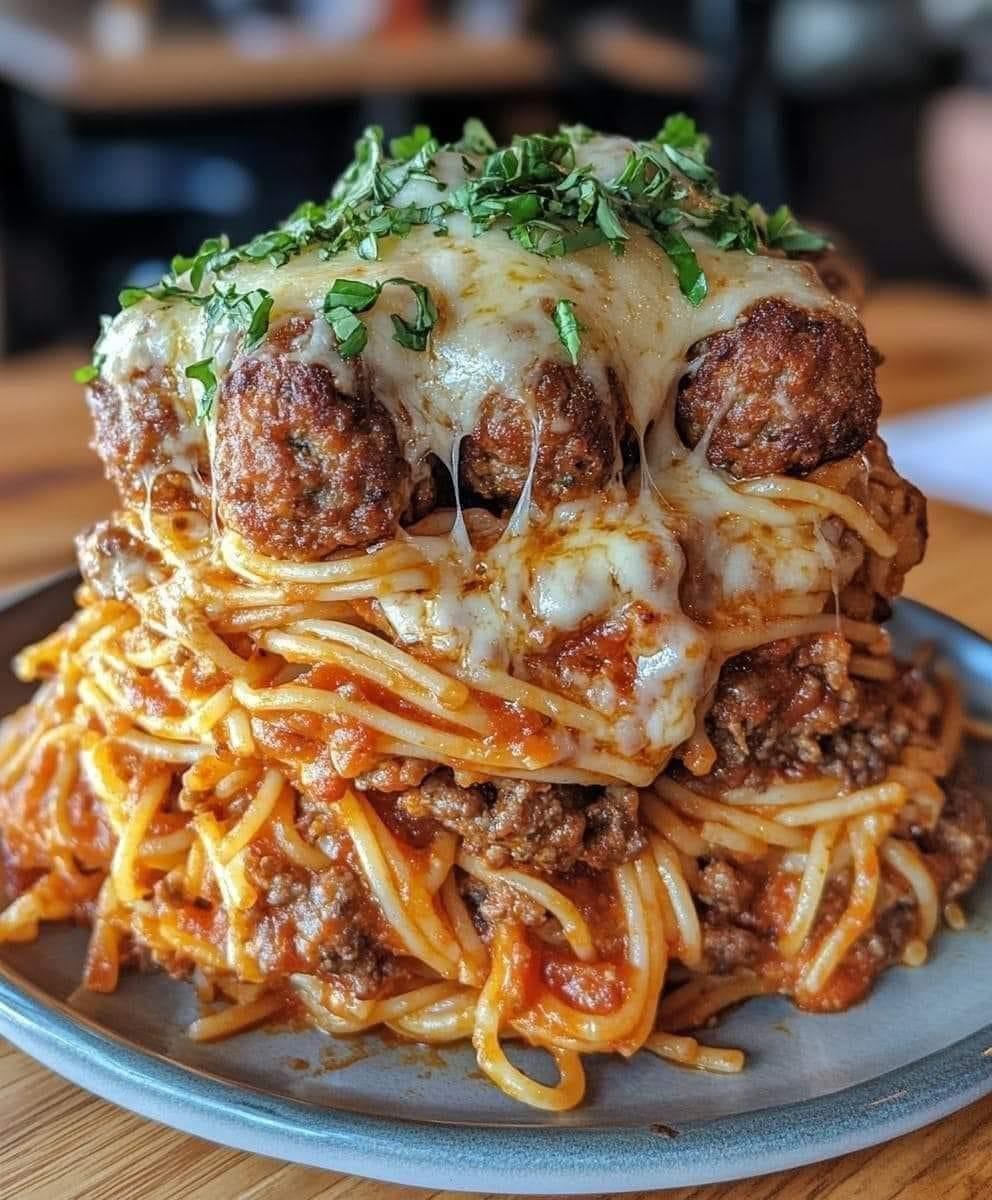 Italian Meatball Spaghetti Stack