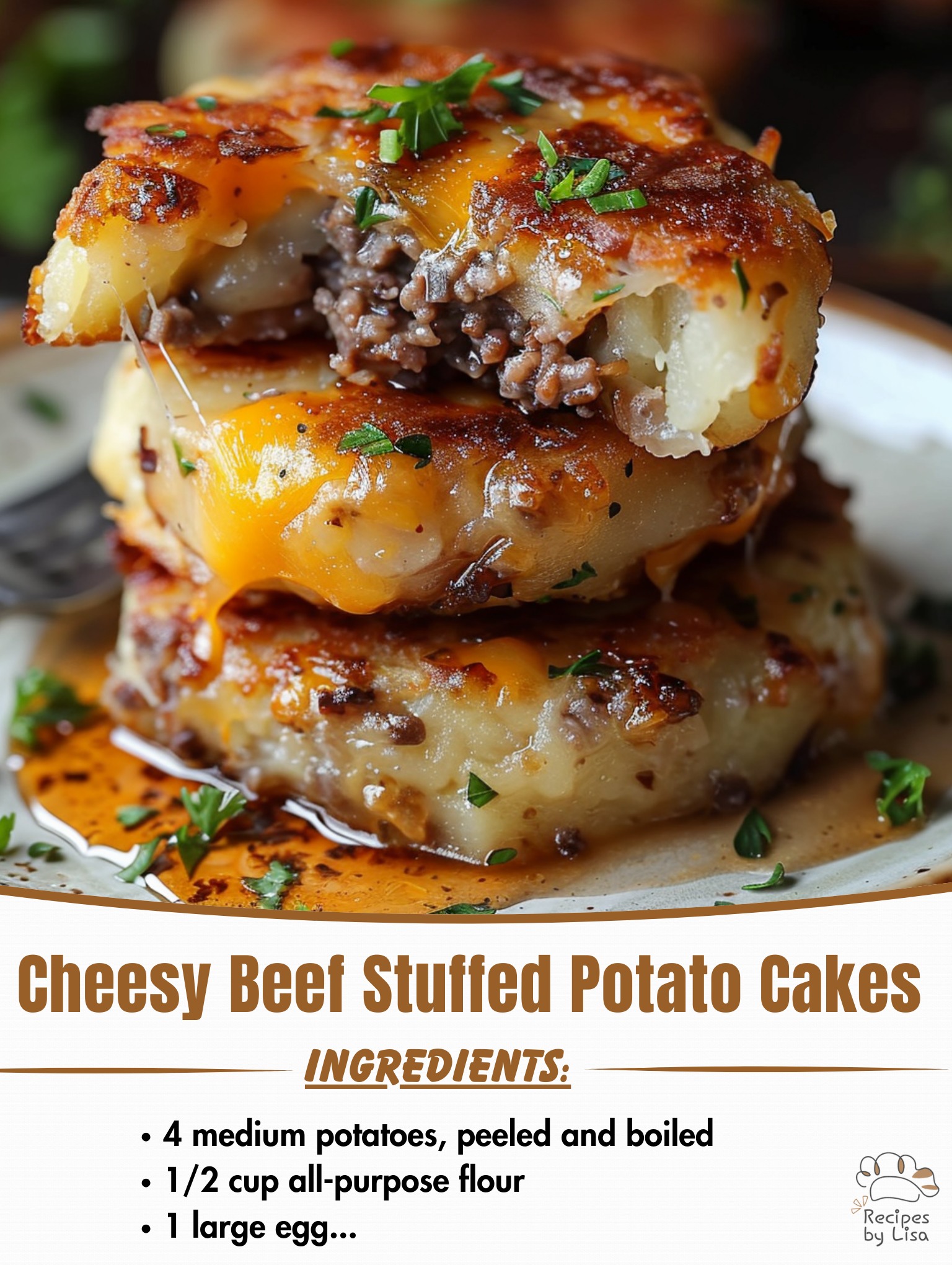 Cheesy Beef Stuffed Potato Cakes 