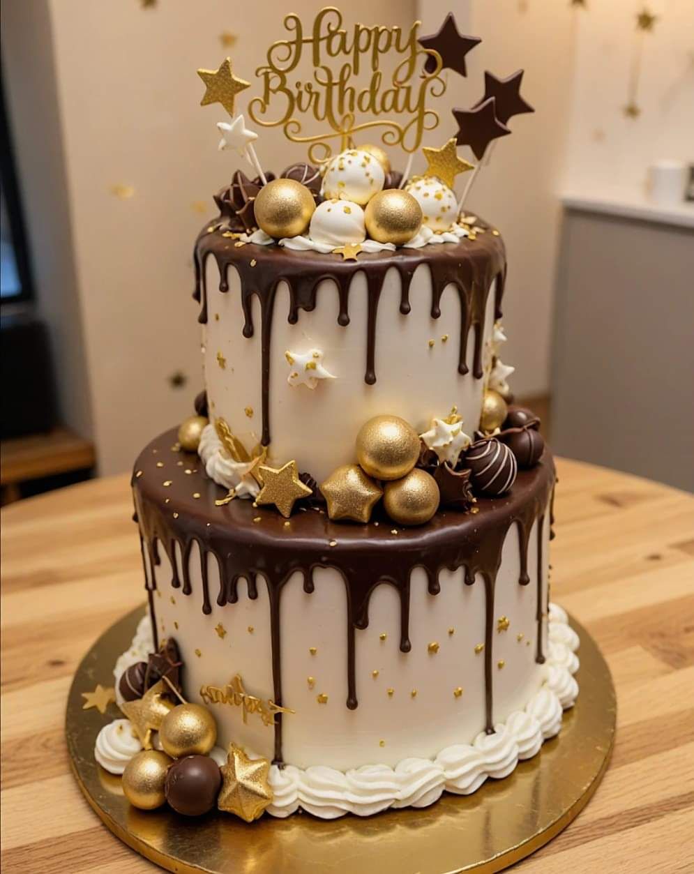 Golden Elegance Birthday Cake 