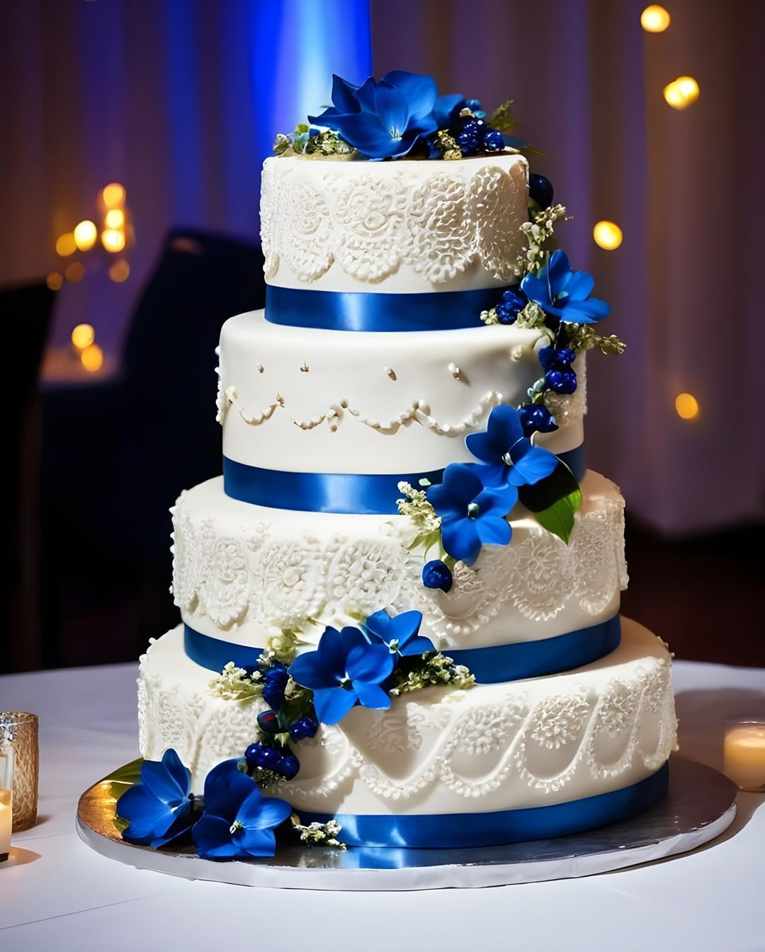 Celebrate Love with an Elegant Blue Cascade Wedding Cake