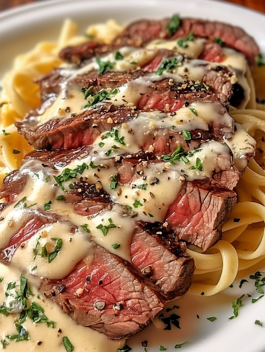 Savory Steak Gorgonzola Alfredo with Creamy Parmesan Sauce