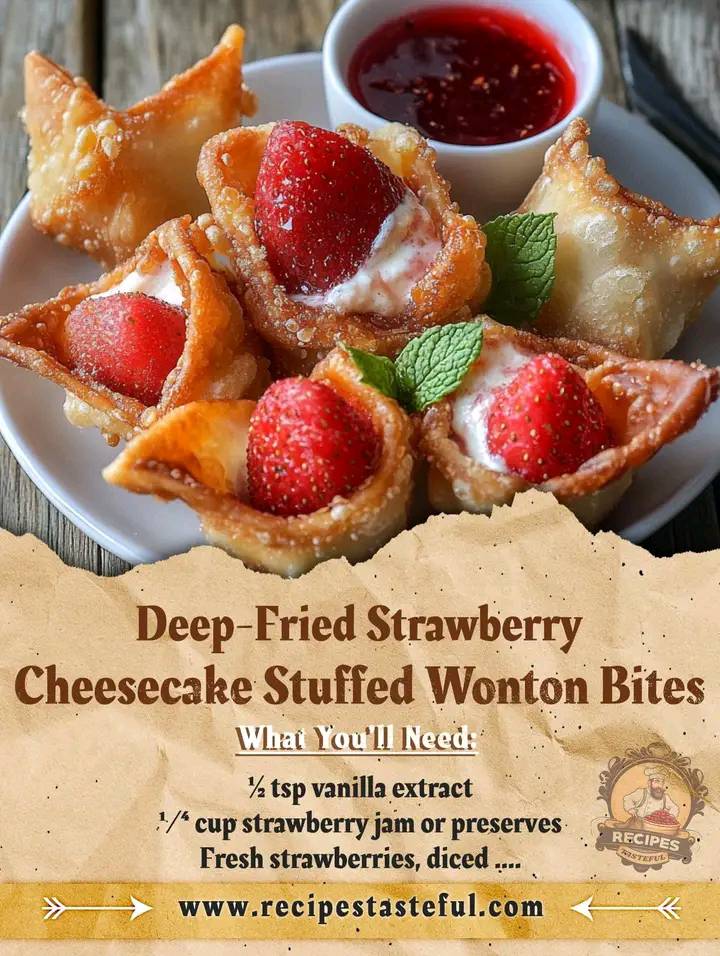 Deep-Fried Strawberry Cheesecake Stuffed Wonton Bites 