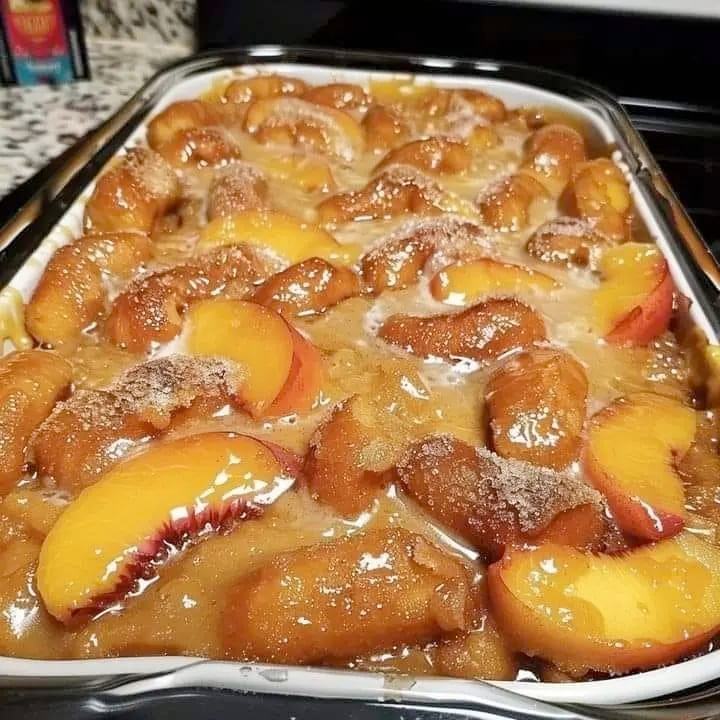 vintage oven-baked peach cobbler