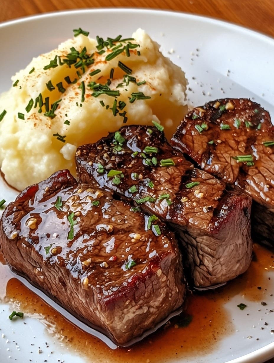 Garlic Butter Steak Bites and Mash