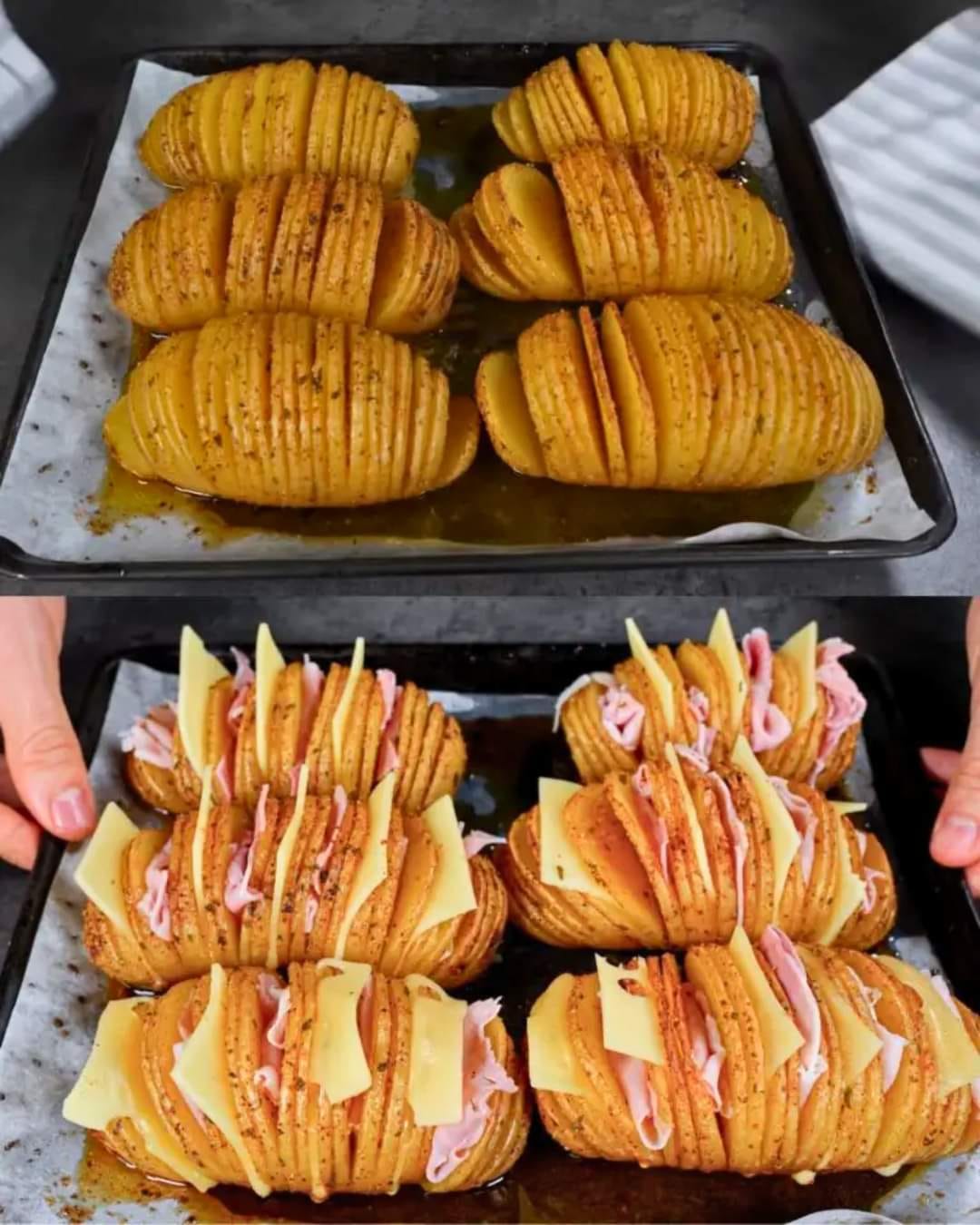 Hasselback Potatoes with Ham and Cheese Recipe